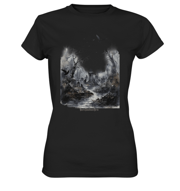 Unheimlicher Nebelfriedhof_ Düstere Aquarellkunst mit Krähen und kahlen Bäumen - Ladies Premium Shirt | Lady - Shirts | Dark Shadows Arts