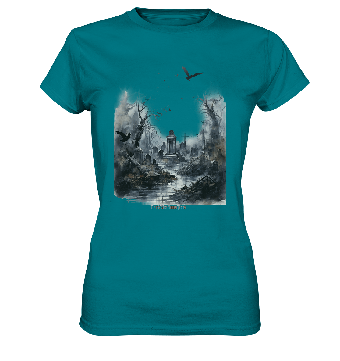 Unheimlicher Nebelfriedhof_ Düstere Aquarellkunst mit Krähen und kahlen Bäumen - Ladies Premium Shirt | Lady - Shirts | Dark Shadows Arts