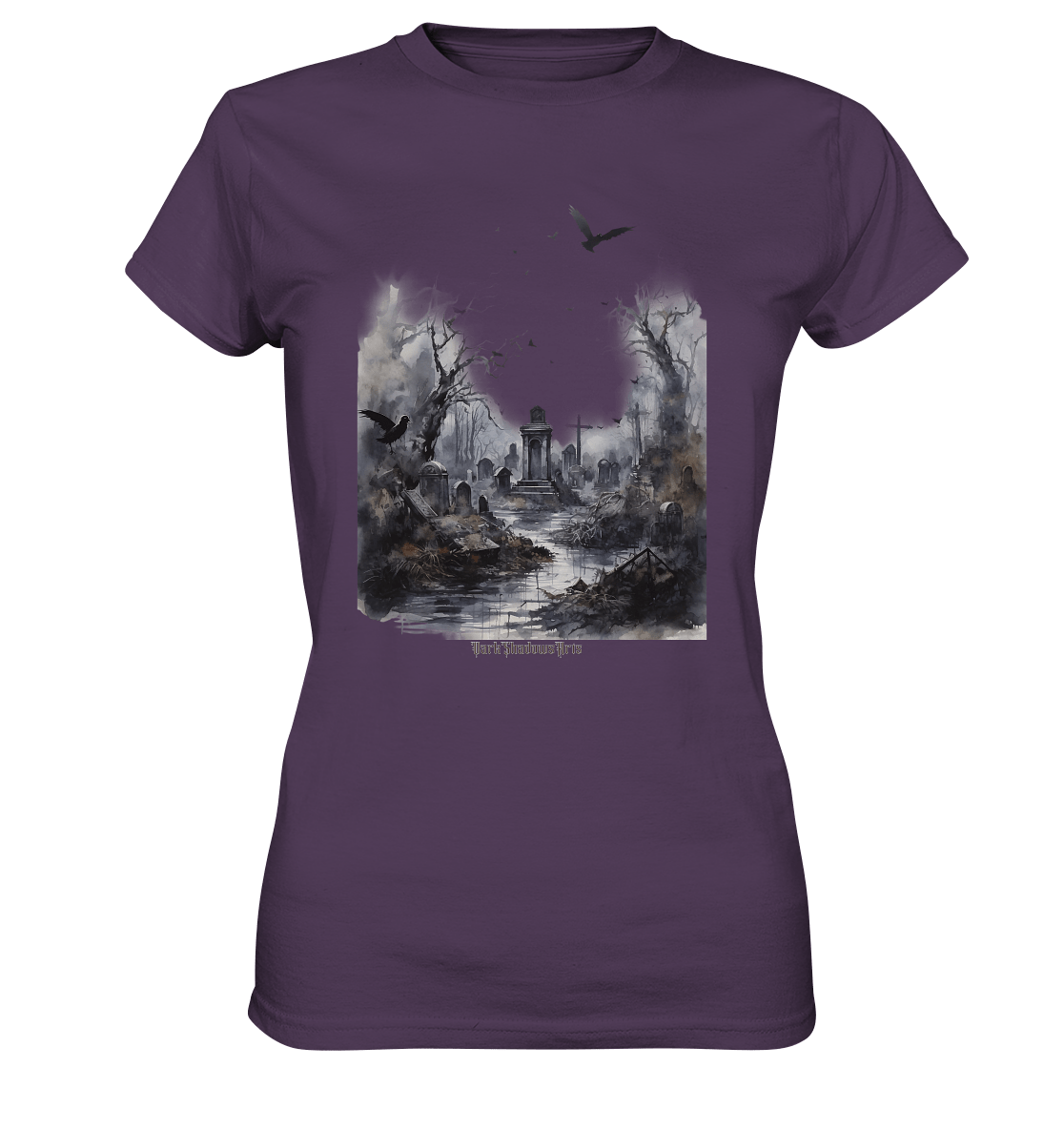 Unheimlicher Nebelfriedhof_ Düstere Aquarellkunst mit Krähen und kahlen Bäumen - Ladies Premium Shirt | Lady - Shirts | Dark Shadows Arts