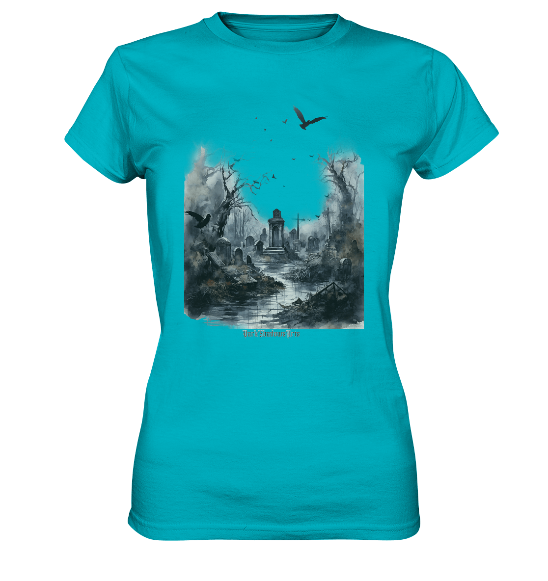 Unheimlicher Nebelfriedhof_ Düstere Aquarellkunst mit Krähen und kahlen Bäumen - Ladies Premium Shirt | Lady - Shirts | Dark Shadows Arts
