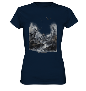 Unheimlicher Nebelfriedhof_ Düstere Aquarellkunst mit Krähen und kahlen Bäumen - Ladies Premium Shirt | Lady - Shirts | Dark Shadows Arts