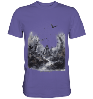 Unheimlicher Nebelfriedhof_ Düstere Aquarellkunst mit Krähen und kahlen Bäumen - Premium Shirt | Unisex - Shirts | Dark Shadows Arts