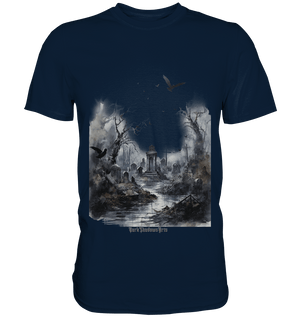 Unheimlicher Nebelfriedhof_ Düstere Aquarellkunst mit Krähen und kahlen Bäumen - Premium Shirt | Unisex - Shirts | Dark Shadows Arts