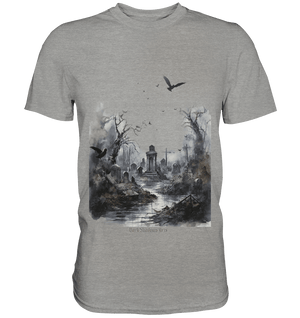 Unheimlicher Nebelfriedhof_ Düstere Aquarellkunst mit Krähen und kahlen Bäumen - Premium Shirt | Unisex - Shirts | Dark Shadows Arts
