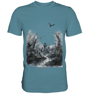 Unheimlicher Nebelfriedhof_ Düstere Aquarellkunst mit Krähen und kahlen Bäumen - Premium Shirt | Unisex - Shirts | Dark Shadows Arts