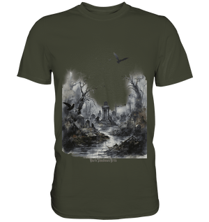 Unheimlicher Nebelfriedhof_ Düstere Aquarellkunst mit Krähen und kahlen Bäumen - Premium Shirt | Unisex - Shirts | Dark Shadows Arts