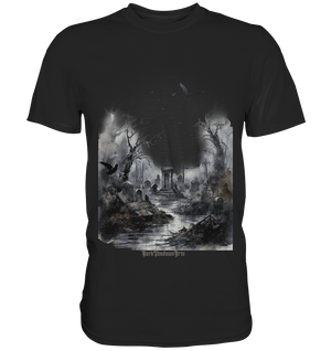 Unheimlicher Nebelfriedhof_ Düstere Aquarellkunst mit Krähen und kahlen Bäumen - Premium Shirt | Unisex - Shirts | Dark Shadows Arts
