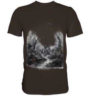 Unheimlicher Nebelfriedhof_ Düstere Aquarellkunst mit Krähen und kahlen Bäumen - Premium Shirt | Unisex - Shirts | Dark Shadows Arts