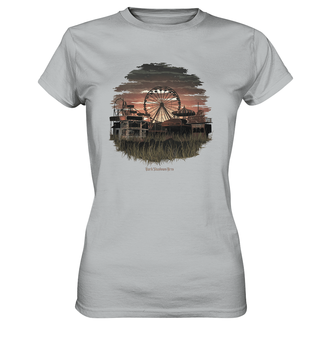 Verlassener Jahrmarkt bei Sonnenuntergang Unheimliches Riesenrad und überwucherter Rasen - Ladies Premium Shirt | Lady - Shirts | Dark Shadows Arts