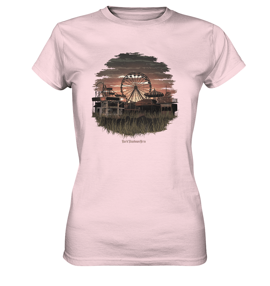 Verlassener Jahrmarkt bei Sonnenuntergang Unheimliches Riesenrad und überwucherter Rasen - Ladies Premium Shirt | Lady - Shirts | Dark Shadows Arts