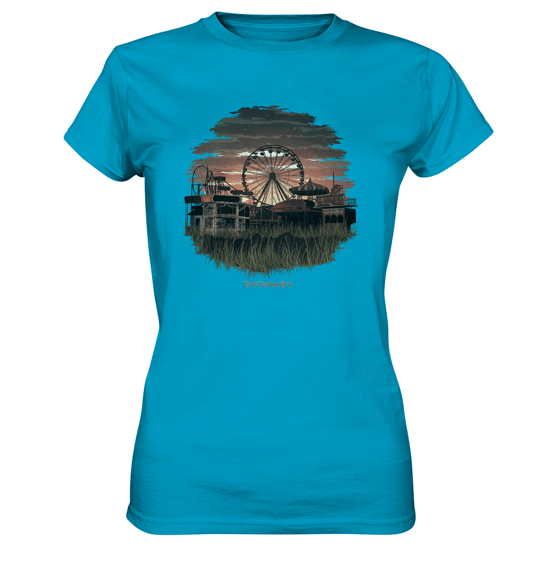 Verlassener Jahrmarkt bei Sonnenuntergang Unheimliches Riesenrad und überwucherter Rasen - Ladies Premium Shirt | Lady - Shirts | Dark Shadows Arts