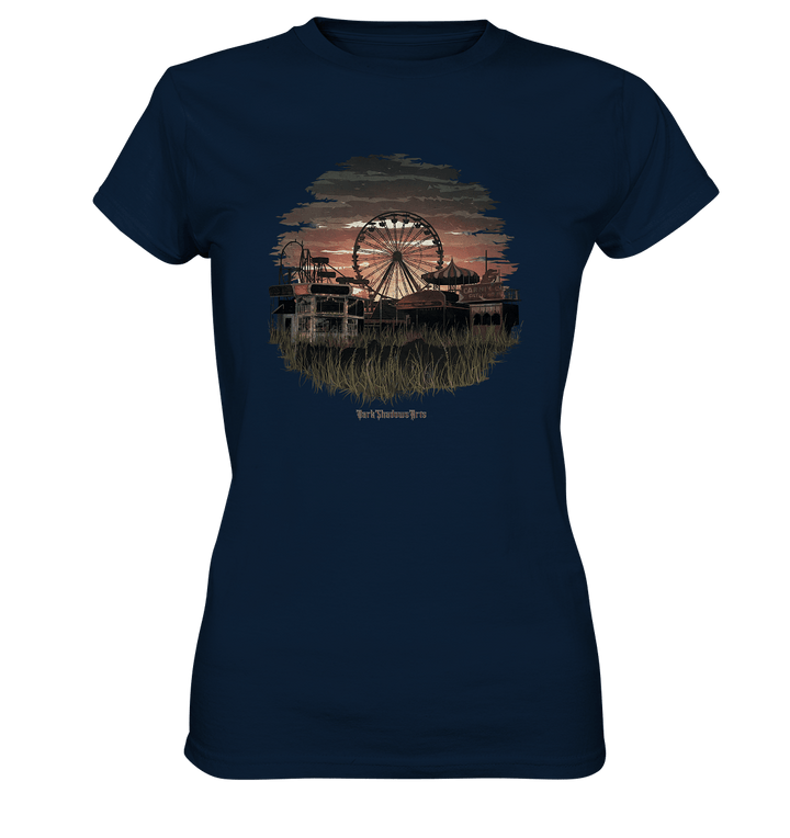 Verlassener Jahrmarkt bei Sonnenuntergang Unheimliches Riesenrad und überwucherter Rasen - Ladies Premium Shirt | Lady - Shirts | Dark Shadows Arts