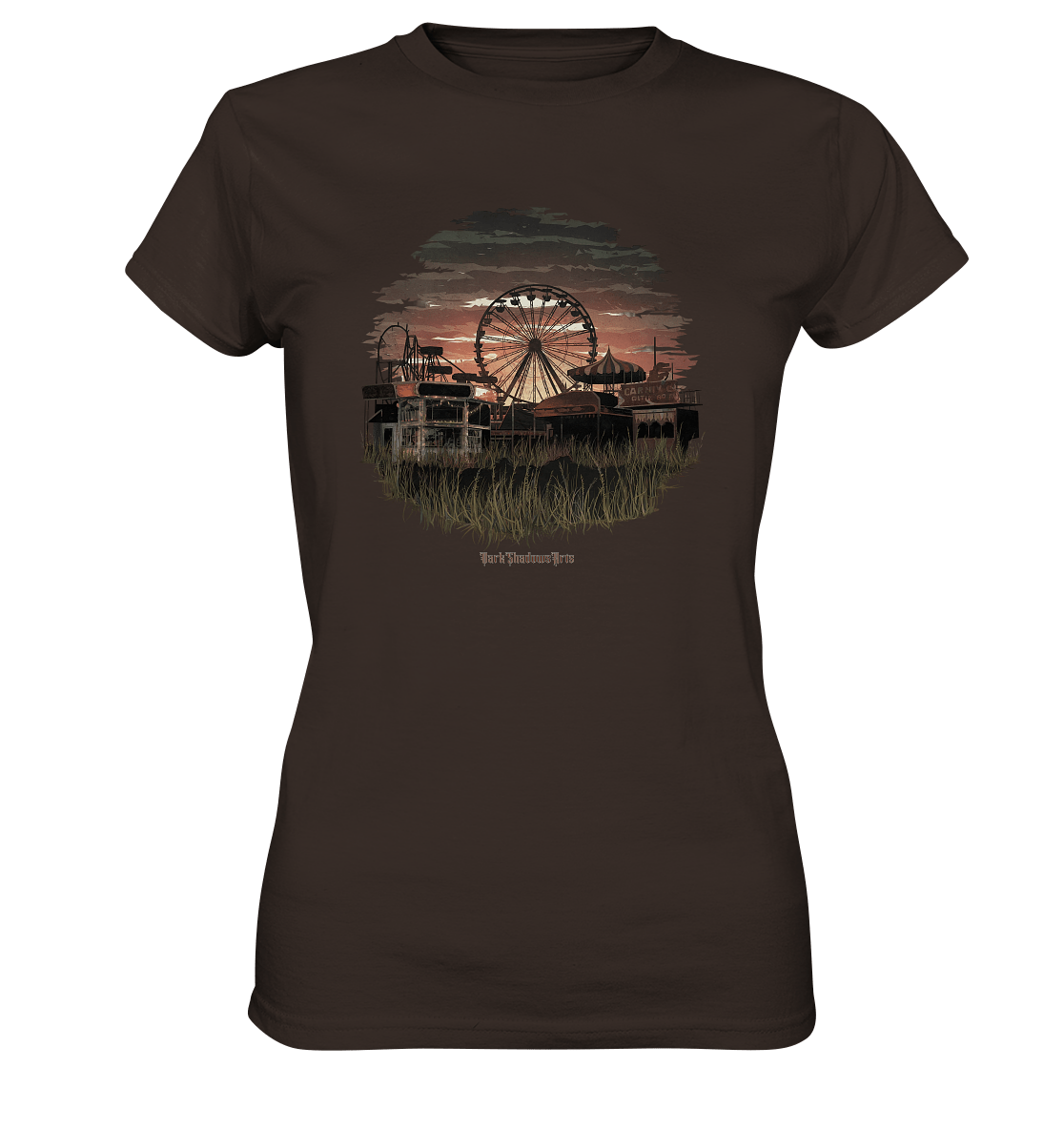 Verlassener Jahrmarkt bei Sonnenuntergang Unheimliches Riesenrad und überwucherter Rasen - Ladies Premium Shirt | Lady - Shirts | Dark Shadows Arts