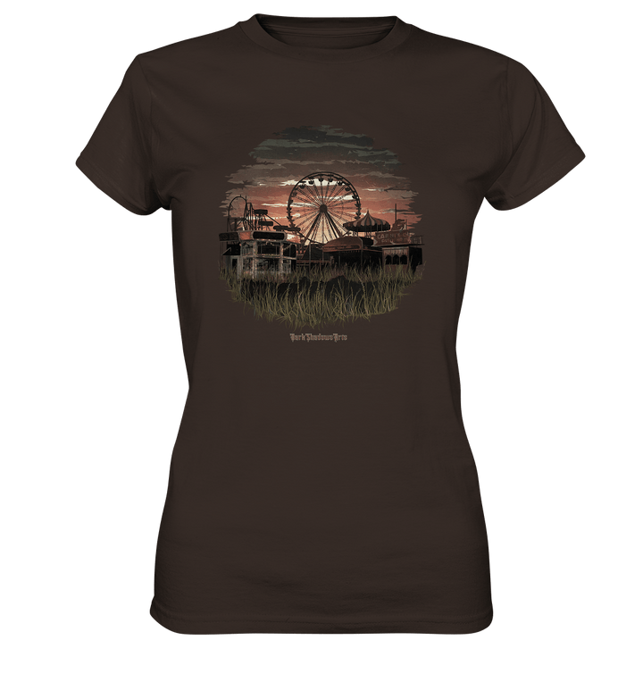 Verlassener Jahrmarkt bei Sonnenuntergang Unheimliches Riesenrad und überwucherter Rasen - Ladies Premium Shirt | Lady - Shirts | Dark Shadows Arts