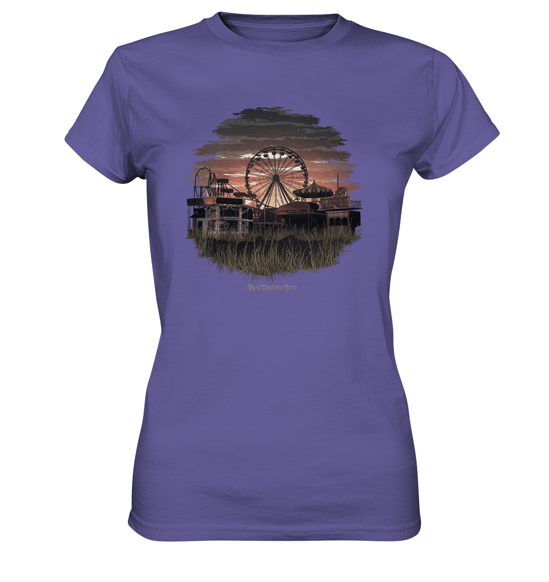 Verlassener Jahrmarkt bei Sonnenuntergang Unheimliches Riesenrad und überwucherter Rasen - Ladies Premium Shirt | Lady - Shirts | Dark Shadows Arts