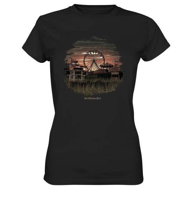 Verlassener Jahrmarkt bei Sonnenuntergang Unheimliches Riesenrad und überwucherter Rasen - Ladies Premium Shirt | Lady - Shirts | Dark Shadows Arts
