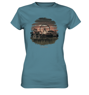 Verlassener Jahrmarkt bei Sonnenuntergang Unheimliches Riesenrad und überwucherter Rasen - Ladies Premium Shirt | Lady - Shirts | Dark Shadows Arts