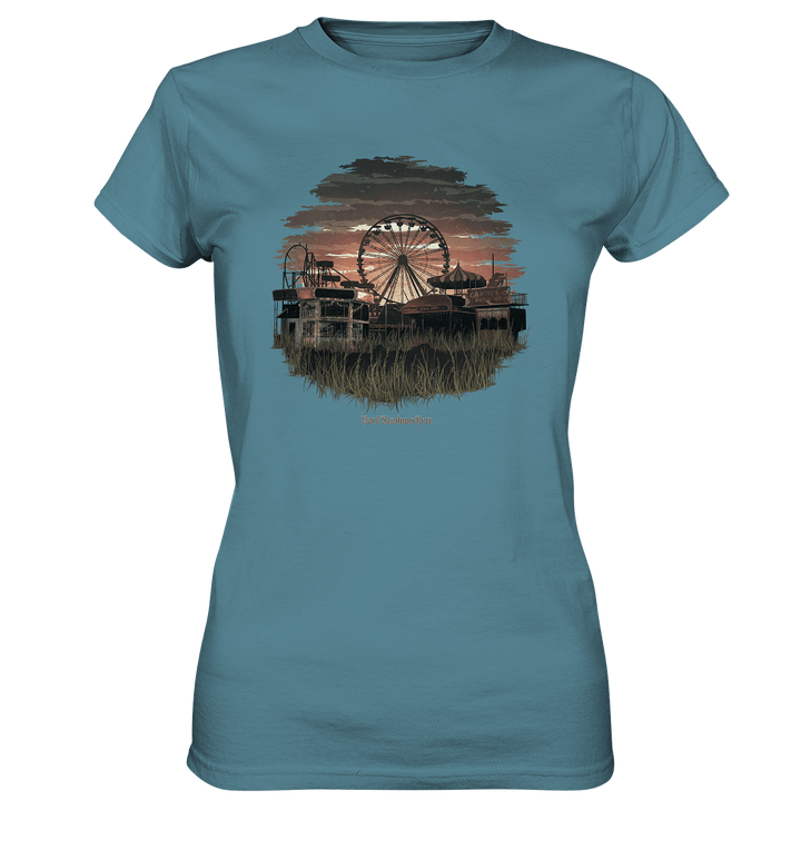 Verlassener Jahrmarkt bei Sonnenuntergang Unheimliches Riesenrad und überwucherter Rasen - Ladies Premium Shirt | Lady - Shirts | Dark Shadows Arts
