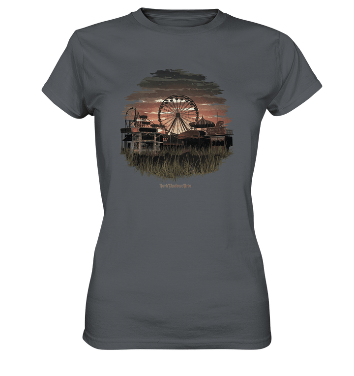 Verlassener Jahrmarkt bei Sonnenuntergang Unheimliches Riesenrad und überwucherter Rasen - Ladies Premium Shirt | Lady - Shirts | Dark Shadows Arts