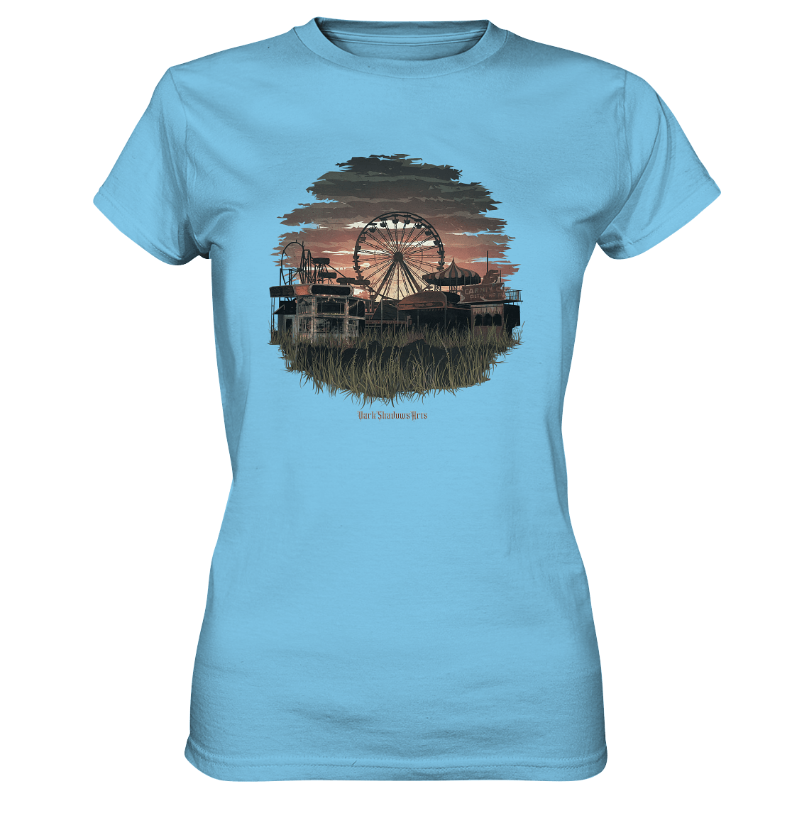 Verlassener Jahrmarkt bei Sonnenuntergang Unheimliches Riesenrad und überwucherter Rasen - Ladies Premium Shirt | Lady - Shirts | Dark Shadows Arts