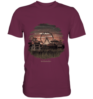 Verlassener Jahrmarkt bei Sonnenuntergang Unheimliches Riesenrad und überwucherter Rasen - Premium Shirt | Unisex - Shirts | Dark Shadows Arts