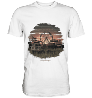 Verlassener Jahrmarkt bei Sonnenuntergang Unheimliches Riesenrad und überwucherter Rasen - Premium Shirt | Unisex - Shirts | Dark Shadows Arts