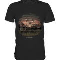 Verlassener Jahrmarkt bei Sonnenuntergang Unheimliches Riesenrad und überwucherter Rasen - Premium Shirt | Unisex - Shirts | Dark Shadows Arts