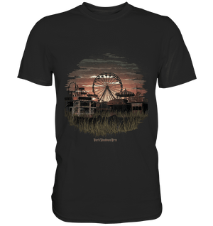 Verlassener Jahrmarkt bei Sonnenuntergang Unheimliches Riesenrad und überwucherter Rasen - Premium Shirt | Unisex - Shirts | Dark Shadows Arts