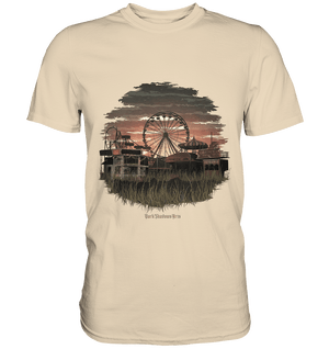 Verlassener Jahrmarkt bei Sonnenuntergang Unheimliches Riesenrad und überwucherter Rasen - Premium Shirt | Unisex - Shirts | Dark Shadows Arts