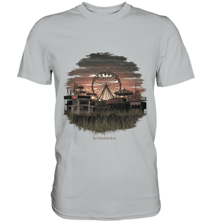 Verlassener Jahrmarkt bei Sonnenuntergang Unheimliches Riesenrad und überwucherter Rasen - Premium Shirt | Unisex - Shirts | Dark Shadows Arts