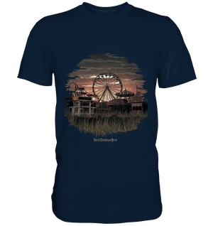 Verlassener Jahrmarkt bei Sonnenuntergang Unheimliches Riesenrad und überwucherter Rasen - Premium Shirt | Unisex - Shirts | Dark Shadows Arts
