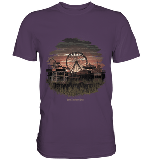 Verlassener Jahrmarkt bei Sonnenuntergang Unheimliches Riesenrad und überwucherter Rasen - Premium Shirt | Unisex - Shirts | Dark Shadows Arts