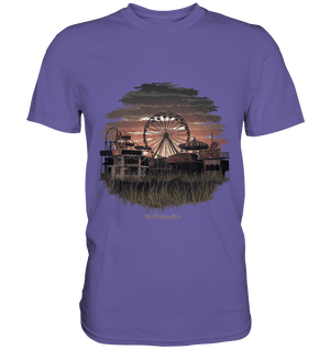 Verlassener Jahrmarkt bei Sonnenuntergang Unheimliches Riesenrad und überwucherter Rasen - Premium Shirt | Unisex - Shirts | Dark Shadows Arts