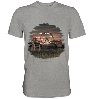 Verlassener Jahrmarkt bei Sonnenuntergang Unheimliches Riesenrad und überwucherter Rasen - Premium Shirt | Unisex - Shirts | Dark Shadows Arts