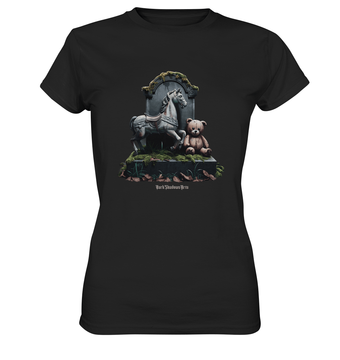 Verwittertes Karussellpferd und Plüschbär - Grabstein im Verfall - Ladies Premium Shirt | Lady - Shirts | Dark Shadows Arts