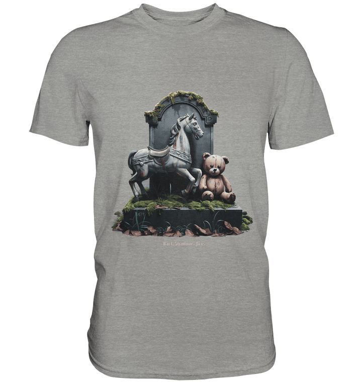 Verwittertes Karussellpferd und Plüschbär - Grabstein im Verfall - Premium Shirt | Unisex - Shirts | Dark Shadows Arts