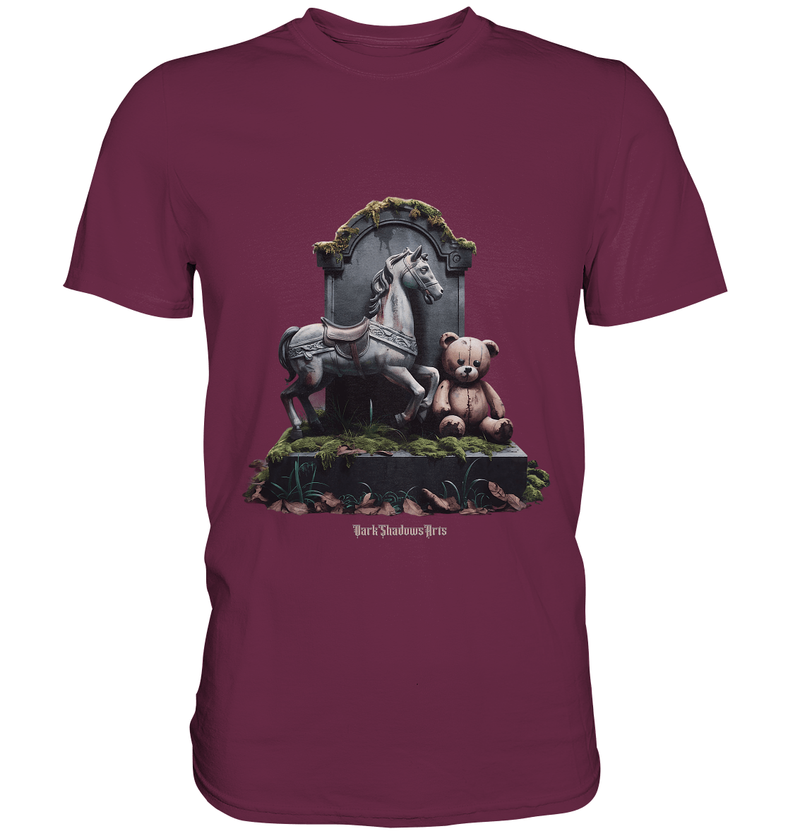 Verwittertes Karussellpferd und Plüschbär - Grabstein im Verfall - Premium Shirt | Unisex - Shirts | Dark Shadows Arts