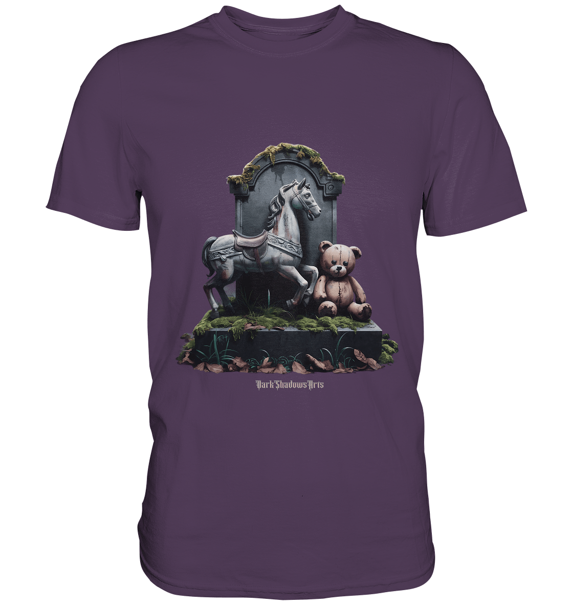 Verwittertes Karussellpferd und Plüschbär - Grabstein im Verfall - Premium Shirt | Unisex - Shirts | Dark Shadows Arts