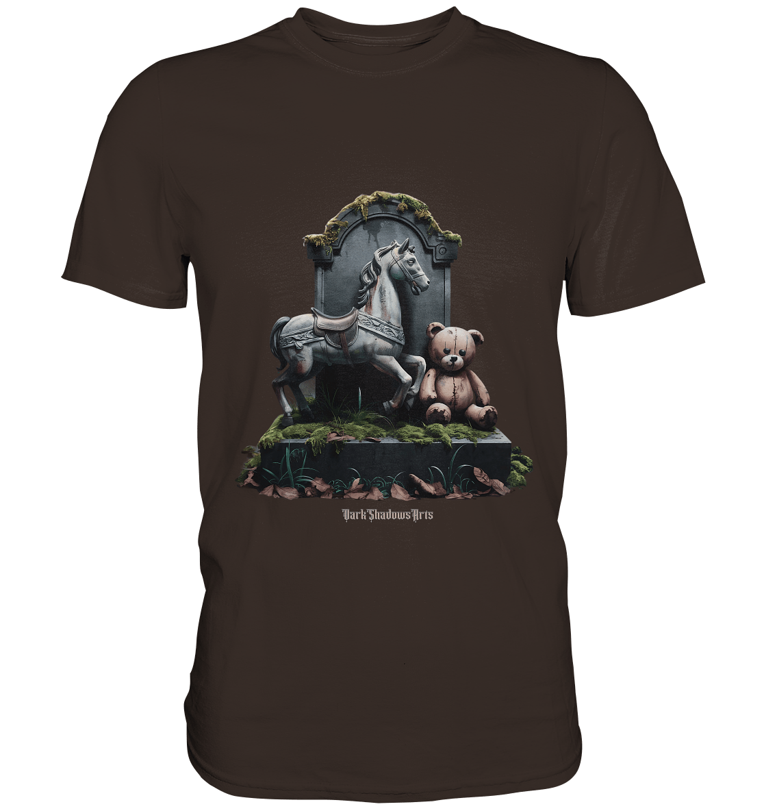 Verwittertes Karussellpferd und Plüschbär - Grabstein im Verfall - Premium Shirt | Unisex - Shirts | Dark Shadows Arts