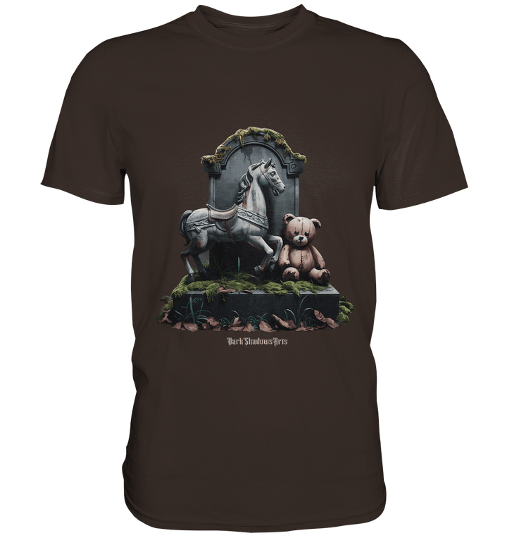 Verwittertes Karussellpferd und Plüschbär - Grabstein im Verfall - Premium Shirt | Unisex - Shirts | Dark Shadows Arts