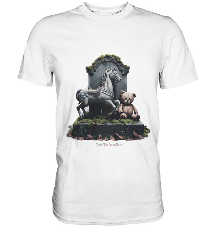 Verwittertes Karussellpferd und Plüschbär - Grabstein im Verfall - Premium Shirt | Unisex - Shirts | Dark Shadows Arts