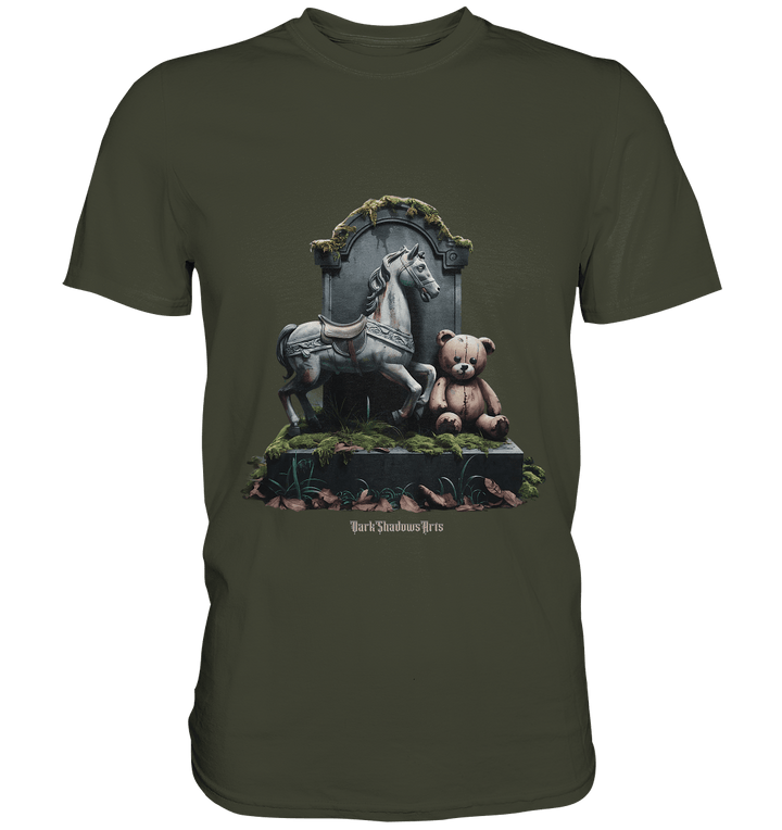 Verwittertes Karussellpferd und Plüschbär - Grabstein im Verfall - Premium Shirt | Unisex - Shirts | Dark Shadows Arts