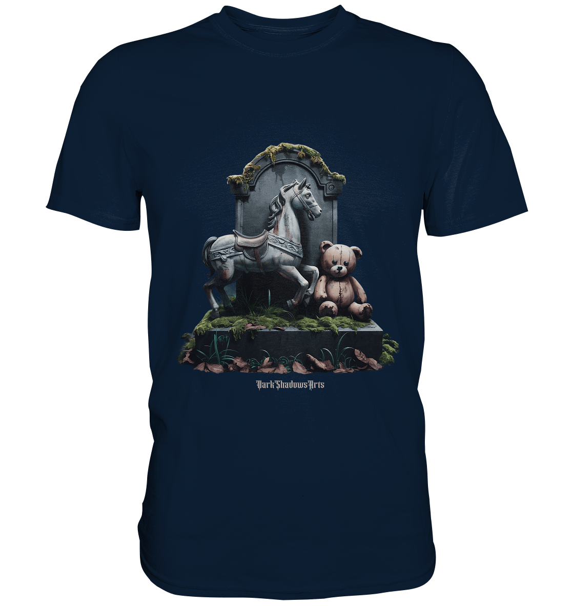 Verwittertes Karussellpferd und Plüschbär - Grabstein im Verfall - Premium Shirt | Unisex - Shirts | Dark Shadows Arts