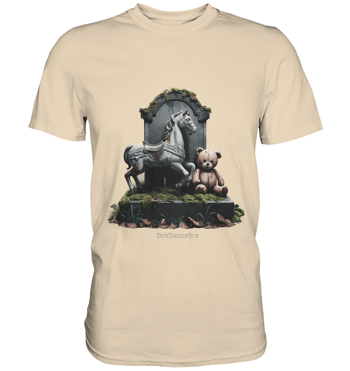 Verwittertes Karussellpferd und Plüschbär - Grabstein im Verfall - Premium Shirt | Unisex - Shirts | Dark Shadows Arts