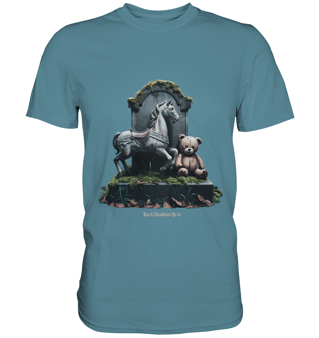 Verwittertes Karussellpferd und Plüschbär - Grabstein im Verfall - Premium Shirt | Unisex - Shirts | Dark Shadows Arts