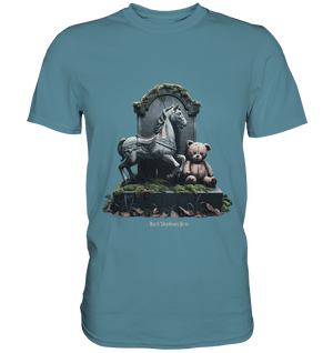 Verwittertes Karussellpferd und Plüschbär - Grabstein im Verfall - Premium Shirt | Unisex - Shirts | Dark Shadows Arts