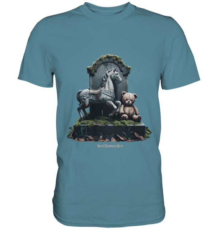 Verwittertes Karussellpferd und Plüschbär - Grabstein im Verfall - Premium Shirt | Unisex - Shirts | Dark Shadows Arts