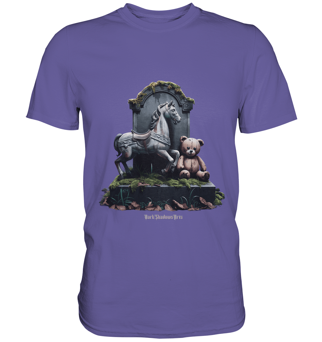 Verwittertes Karussellpferd und Plüschbär - Grabstein im Verfall - Premium Shirt | Unisex - Shirts | Dark Shadows Arts