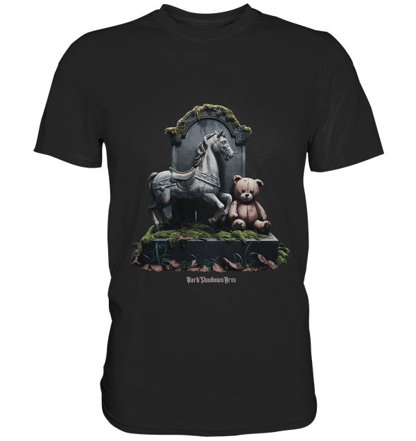 Verwittertes Karussellpferd und Plüschbär - Grabstein im Verfall - Premium Shirt | Unisex - Shirts | Dark Shadows Arts