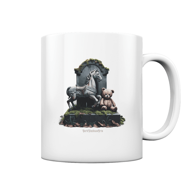Verwittertes Karussellpferd und Plüschbär - Grabstein im Verfall - Tasse glossy | Trinkgefäße | Dark Shadows Arts